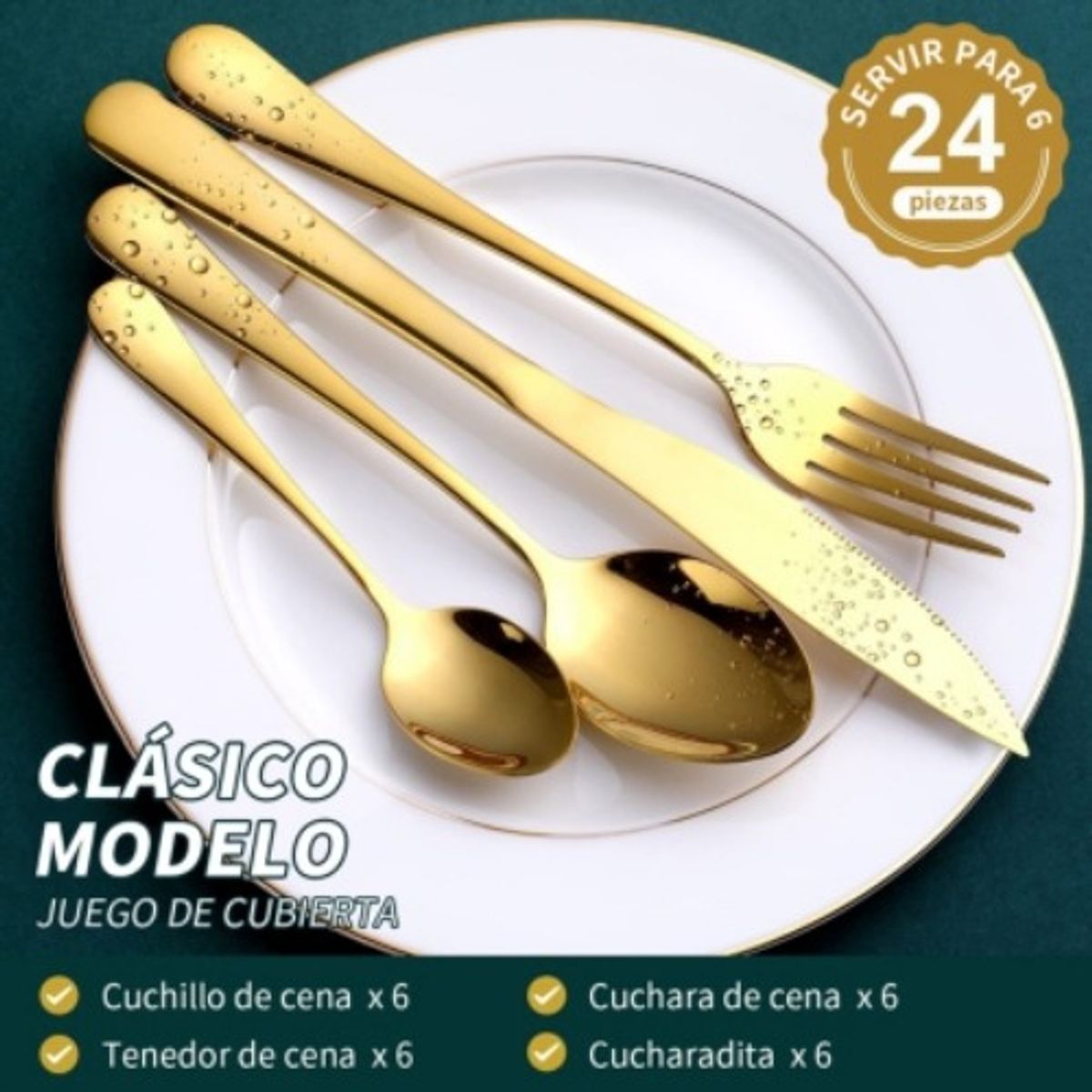 U BUY - Maleta de Cubiertos de Lujo 24 Piezas Dorado