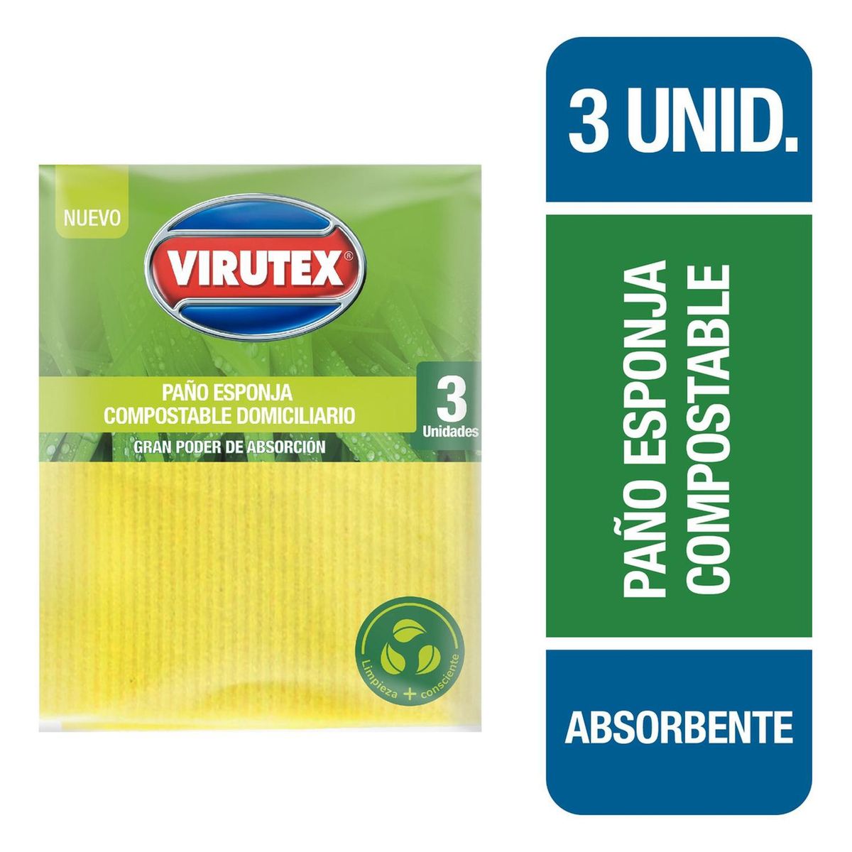 VIRUTEX - Paño Esponja Natural X3 Ultra Absorbente Virutex