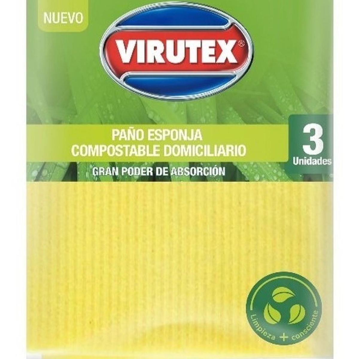 VIRUTEX - Paño Esponja Natural X3 Ultra Absorbente Virutex