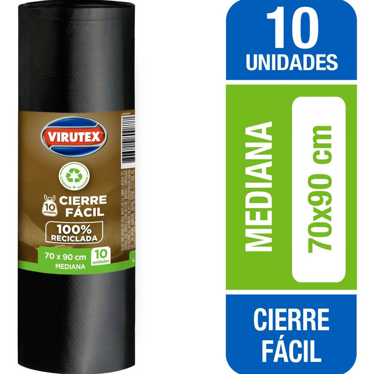 VIRUTEX - Bolsa Basura Rollo Cierre Facil 70x90 10u Vtx