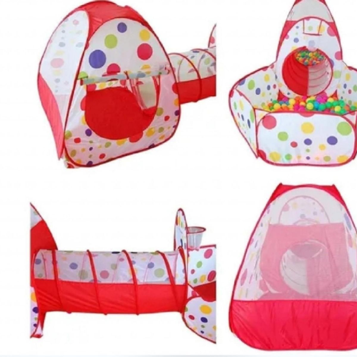 GENERICO - Carpa Tunel 3 En 1 Rojo Para Niños Y Niñas Infantil