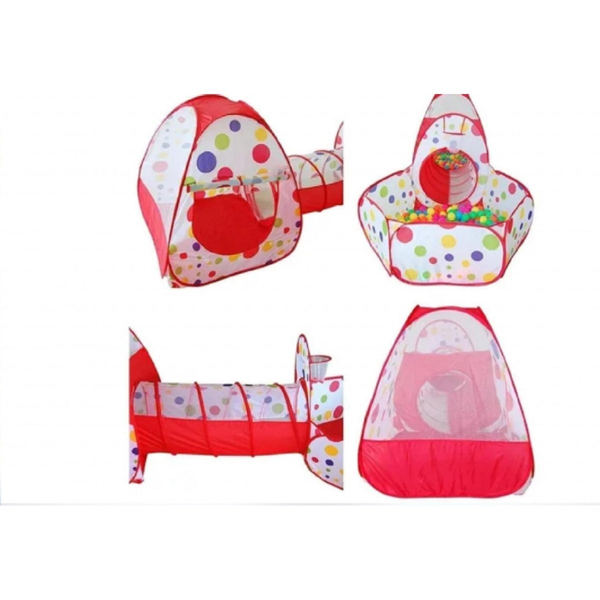 GENERICO - Carpa Tunel 3 En 1 Rojo Para Niños Y Niñas Infantil