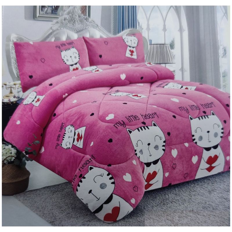 GENERICO - COBERTOR DE NIÑA 1.5 PLAZA PLUSH CON CHIPORRO ROSA GATITA BLANCA DIANA