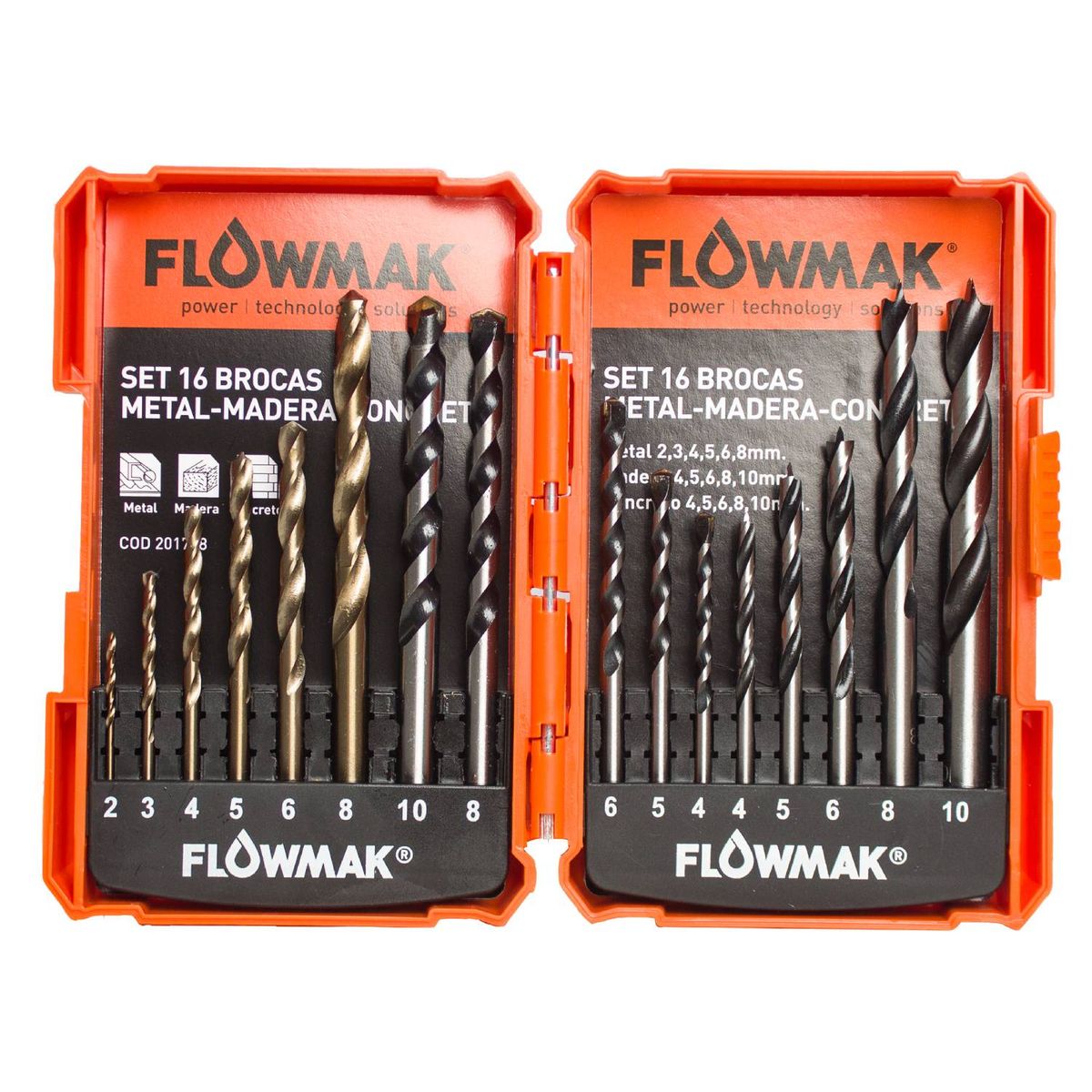 FLOWMAK - Set de brocas madera metal concreto 16 piezas