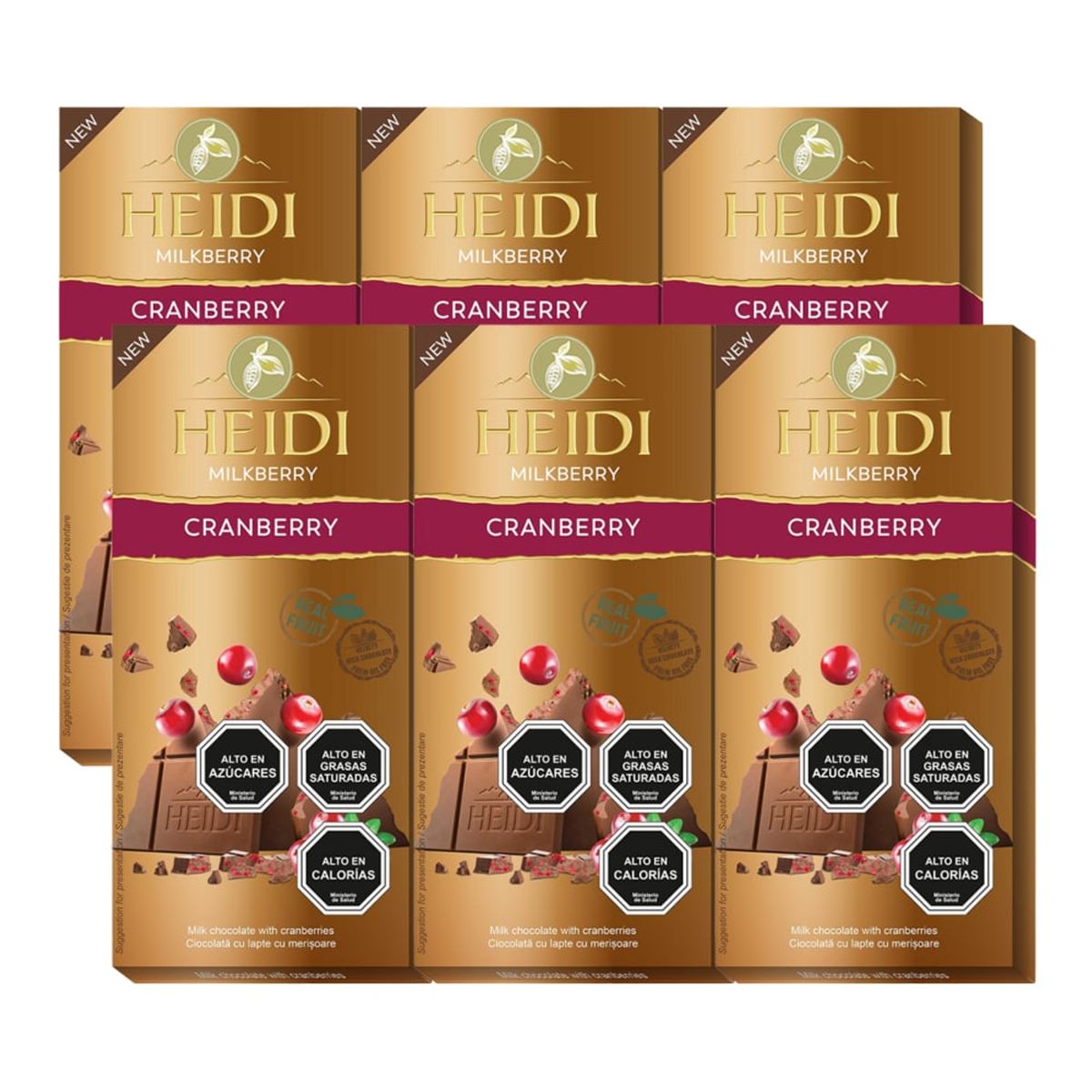 HEIDI - Pack 6 Tabletas De Chocolate Heidi Milkberry Cranberry 80g