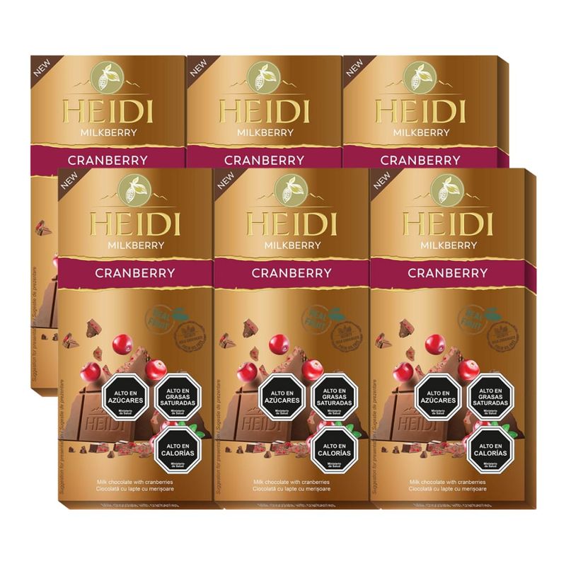 HEIDI - Pack 6 Tabletas De Chocolate Heidi Milkberry Cranberry 80g