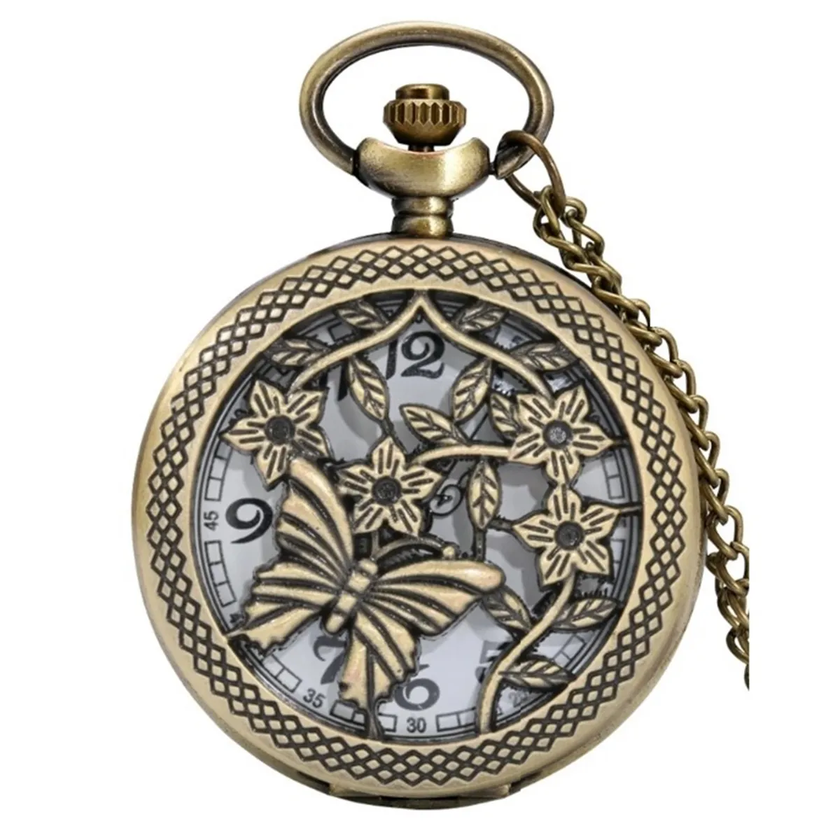 GENERICO - RELOJ DE BOLSILLO MARIPOSA CON TAPA CALADA VINTAGE