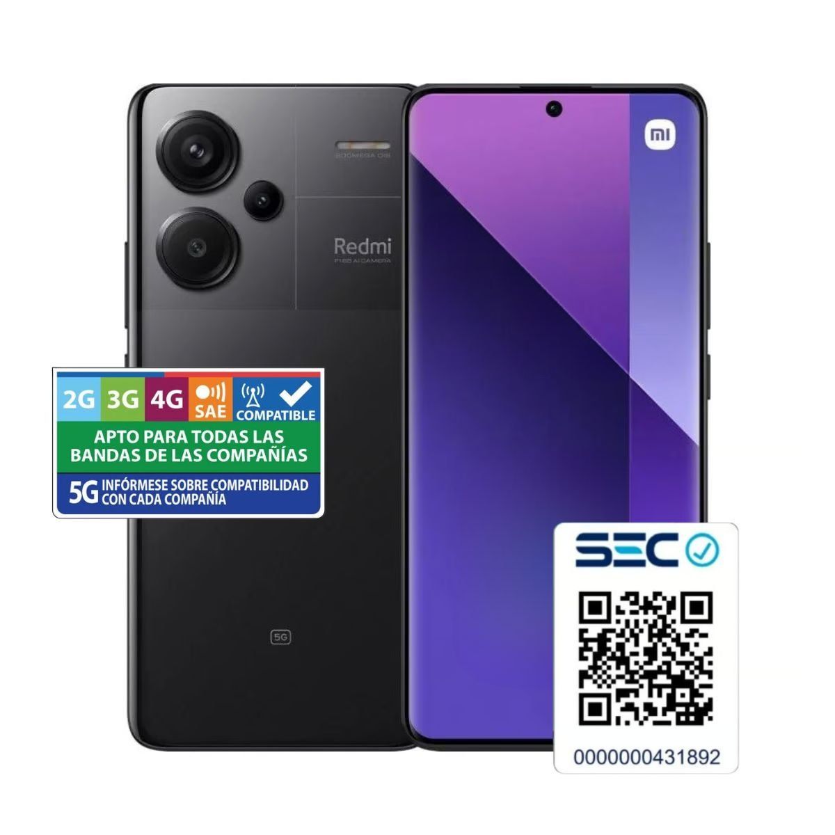 XIAOMI - Xiaomi Redmi Note 13 PRO+ 5G 12GB+512GB Negro