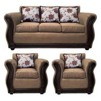 Living Con Resorte Estructural 5 Cuerpos 3+1+1 Eleonor Liso Color Café Claro