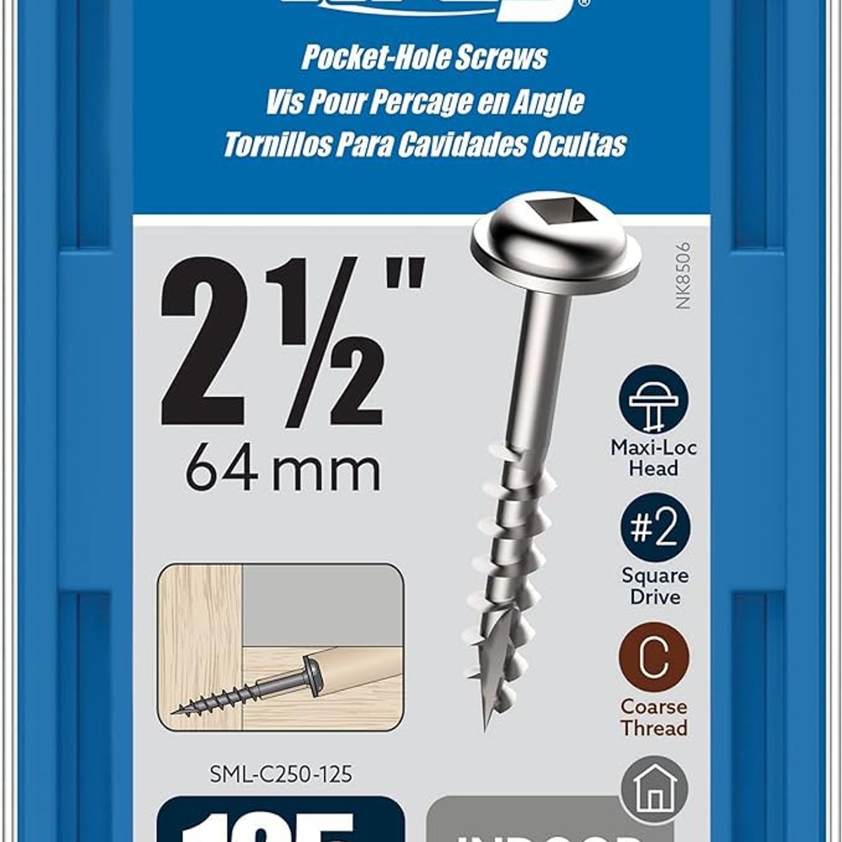 KREG - Tornillo De Zinc Para Orificio Oculto 2-12 64mm 125u Kreg