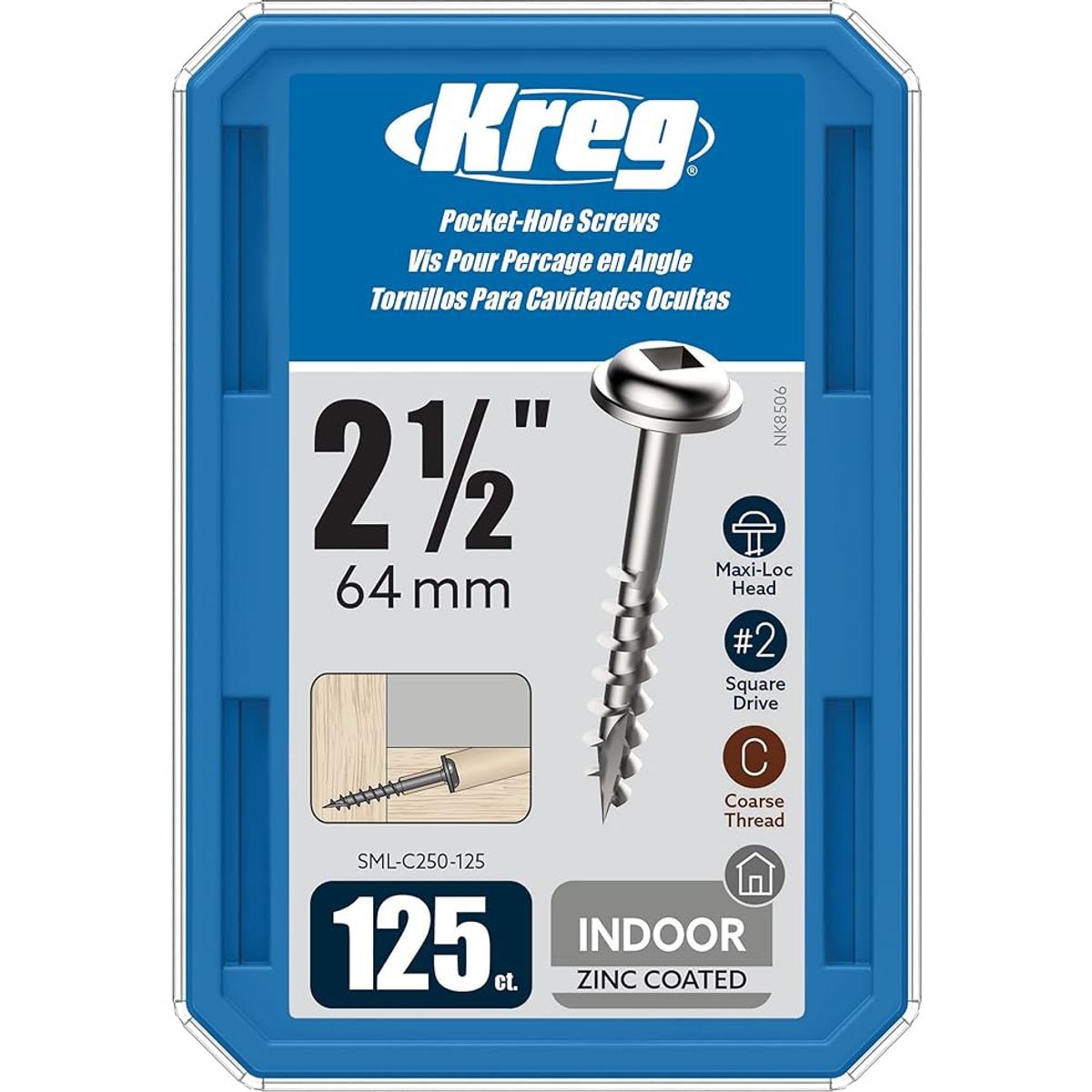 KREG - Tornillo De Zinc Para Orificio Oculto 2-12 64mm 125u Kreg