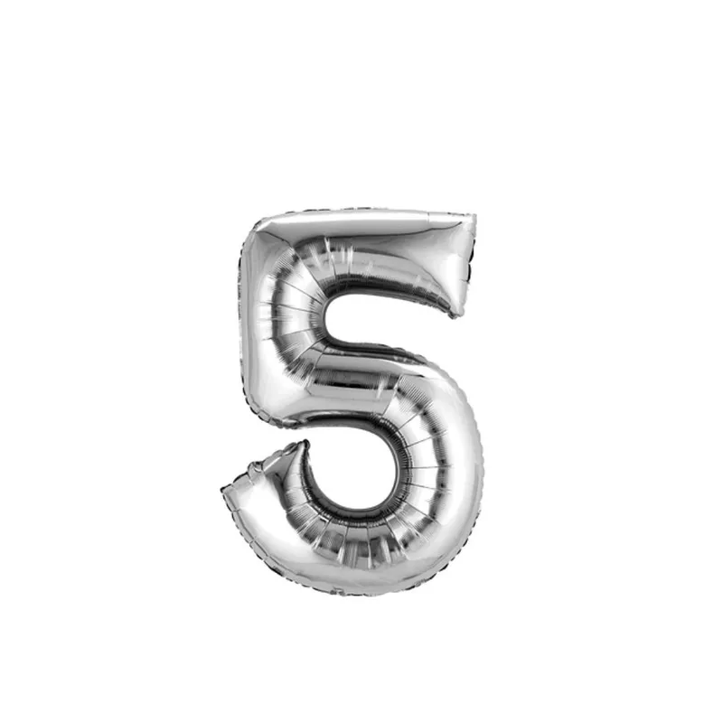 GENERICO - Globo Metalizado Numero "5" Plateado 16 pulgadas
