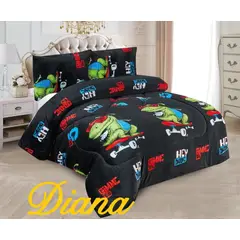 GENERICO - COBERTOR DE NIÑO 1.5 PLAZA PLUSH CON CHIPORRO NEGRO DINO PATIN DIANA