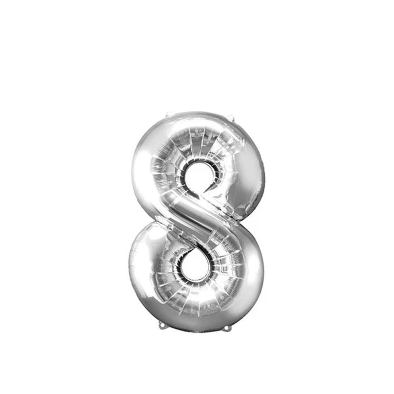 GENERICO - Globo Metalizado Numero "8" Plateado 16 pulgadas