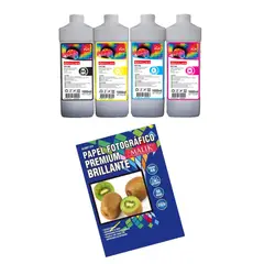 MALIK - Papel Glossy 210gm 50 hojas + 4 Tintas 4 Litros para Epson L3110