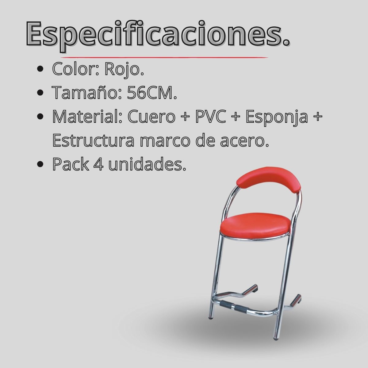 GENERICO - Silla Pack 4 Unidades Asiento Piso Metálico Taburete