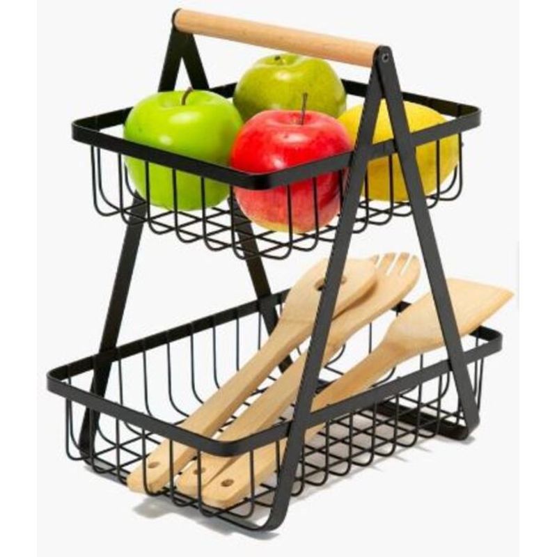GENERICO - CANASTO FRUTERO PANERA PARA MESA 2 NIVELES METALICO