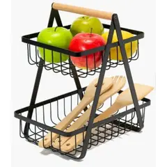 GENERICO - CANASTO FRUTERO PANERA PARA MESA 2 NIVELES METALICO