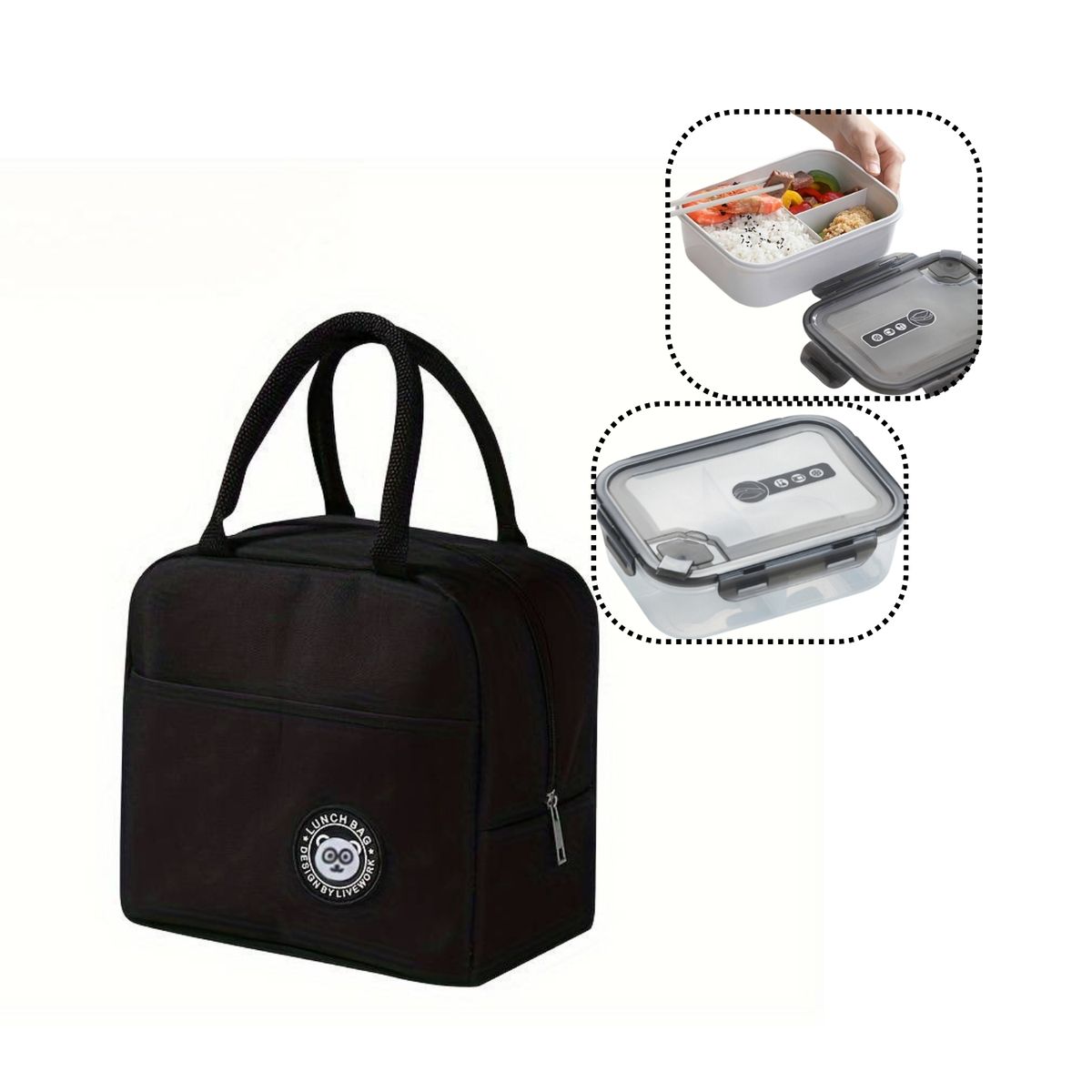 GENERICO - Lonchera Termica Negra Almuerzo Escolar Trabajo Lonch Bag