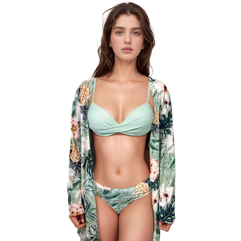 GENERAC - Traje de Baño dos piezas Bikini Flores con Tunica Verde