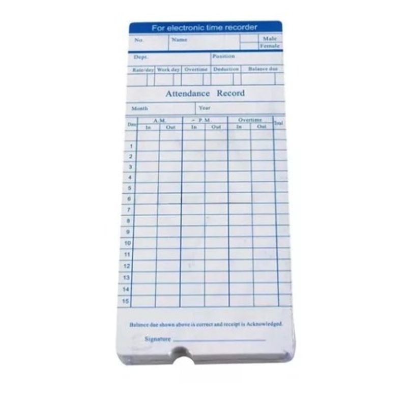GENERICO - Tarjetas de Control de Asistencia x100 und SG105237