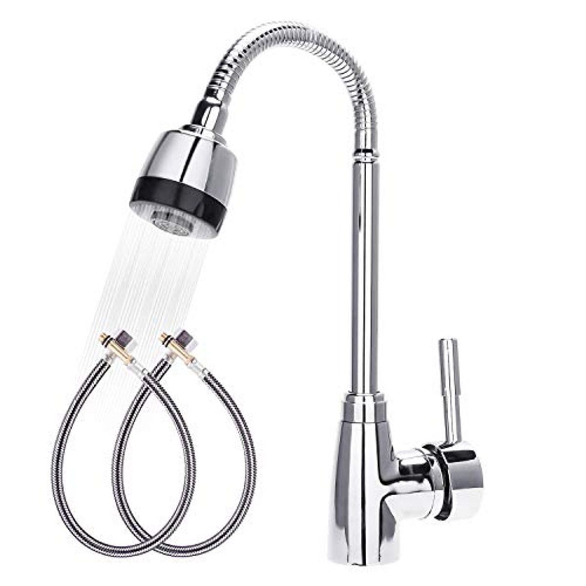 GENERICO - Llave  Lavaplatos Cuello Flexible Cocina CON FLEXIBLES