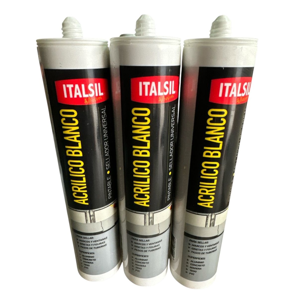 GENERICO - 3x Silicona Tubo Acrilica Blanca Italsil Pintable Mojostore