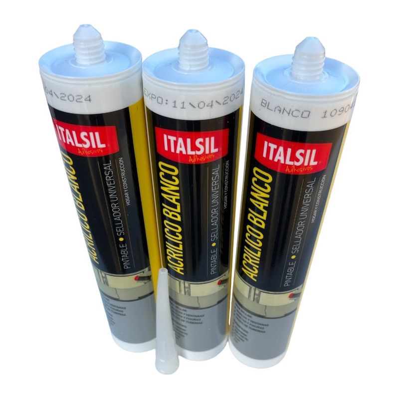 GENERICO - 3x Silicona Tubo Acrilica Blanca Italsil Pintable Mojostore