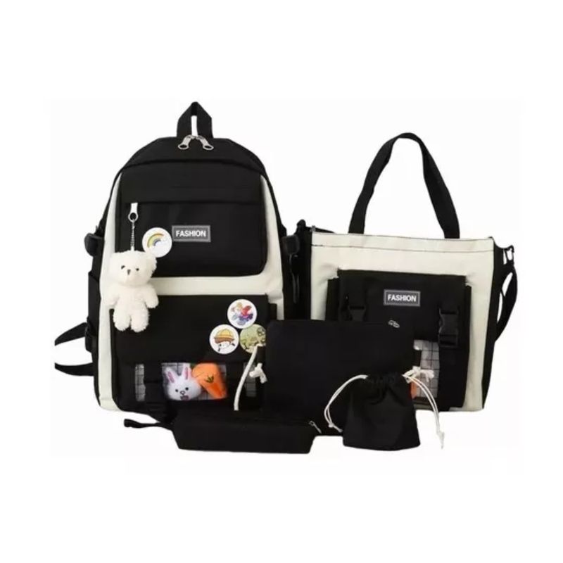 GENERICO - Mochila Escolar Viaje Estilo Coreano 5 Piezas Kit