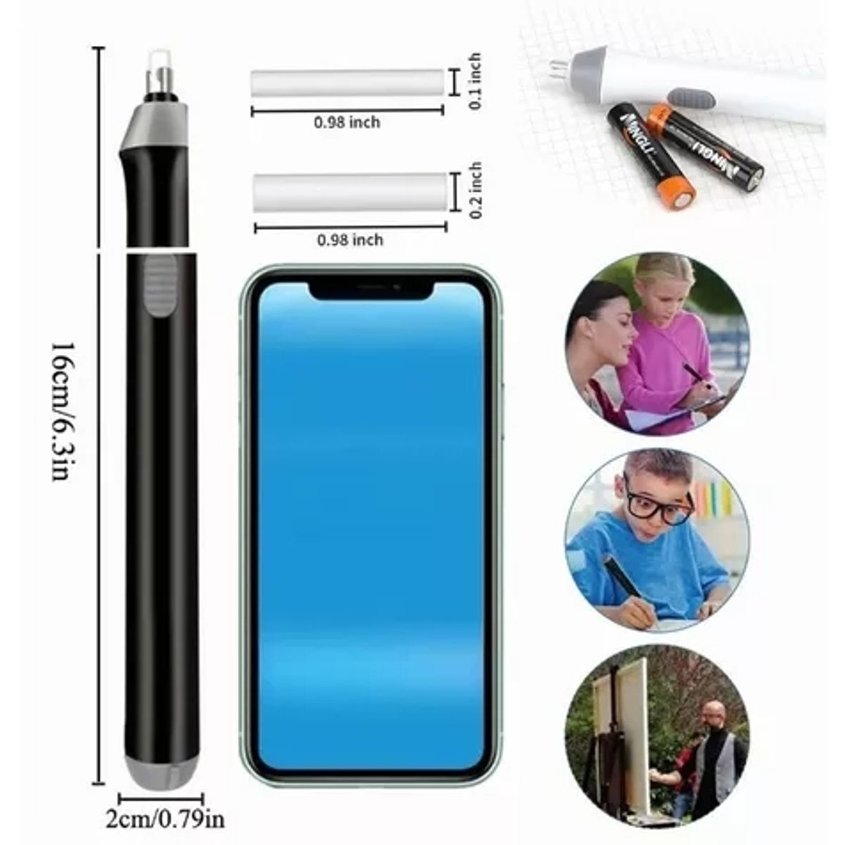 EDWINAYY - Borrador Electrico Kit Goma Dibujo Ajustable 70 Repuestos