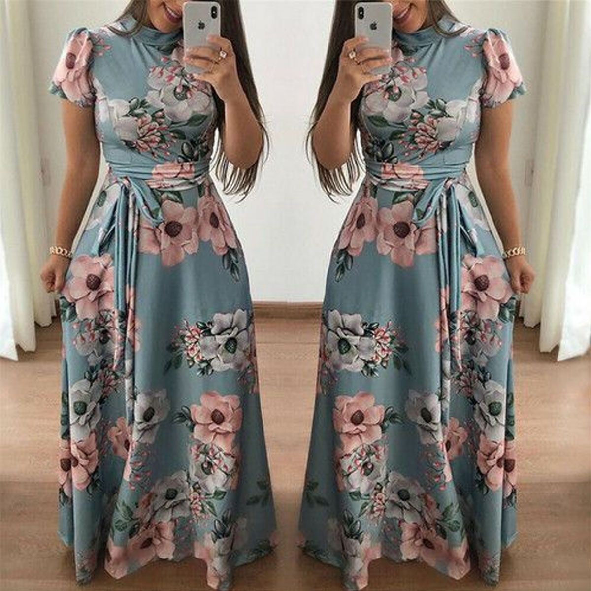 EDWINAYY - Vestido Largo Casual Con Estampado Para Fiesta Salida Floral