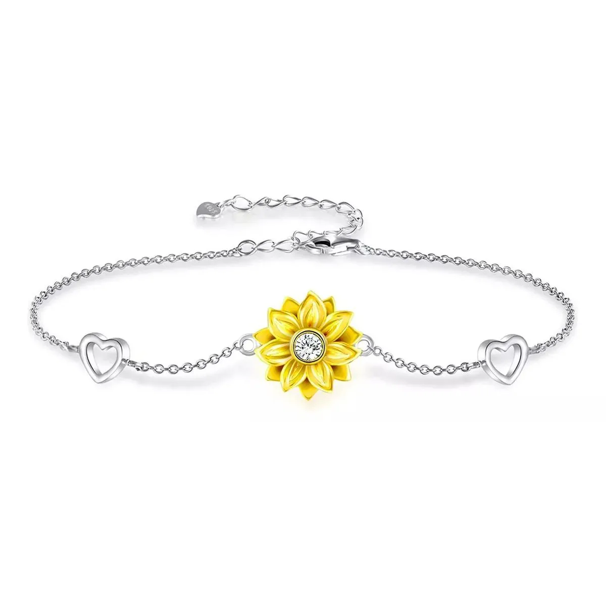 KUANGYE - Pulsera Girasol Bañado en plata Corazón Mujer Joya Regalo