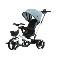 MUNDO ONLINE - Triciclo 4 en 1 Plegable Reclinable 360° Azul petróleo