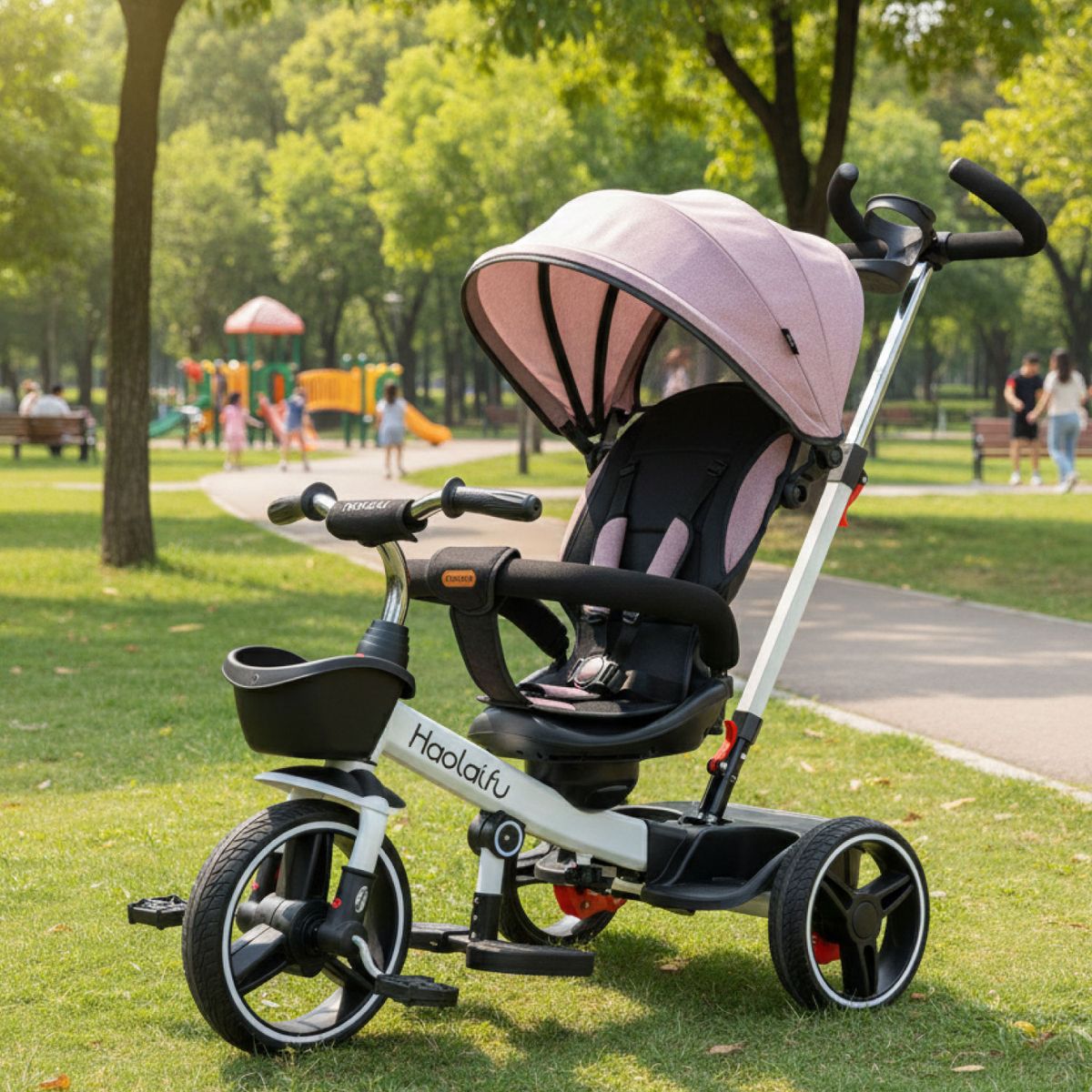 MUNDO ONLINE - Triciclo 4 en 1 Plegable Reclinable 360° Rosado