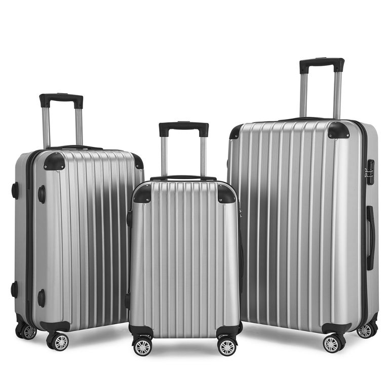 Set de 3 Maletas de Viaje Equipaje Resistente con Cerradura Plateado TALLA UNICA