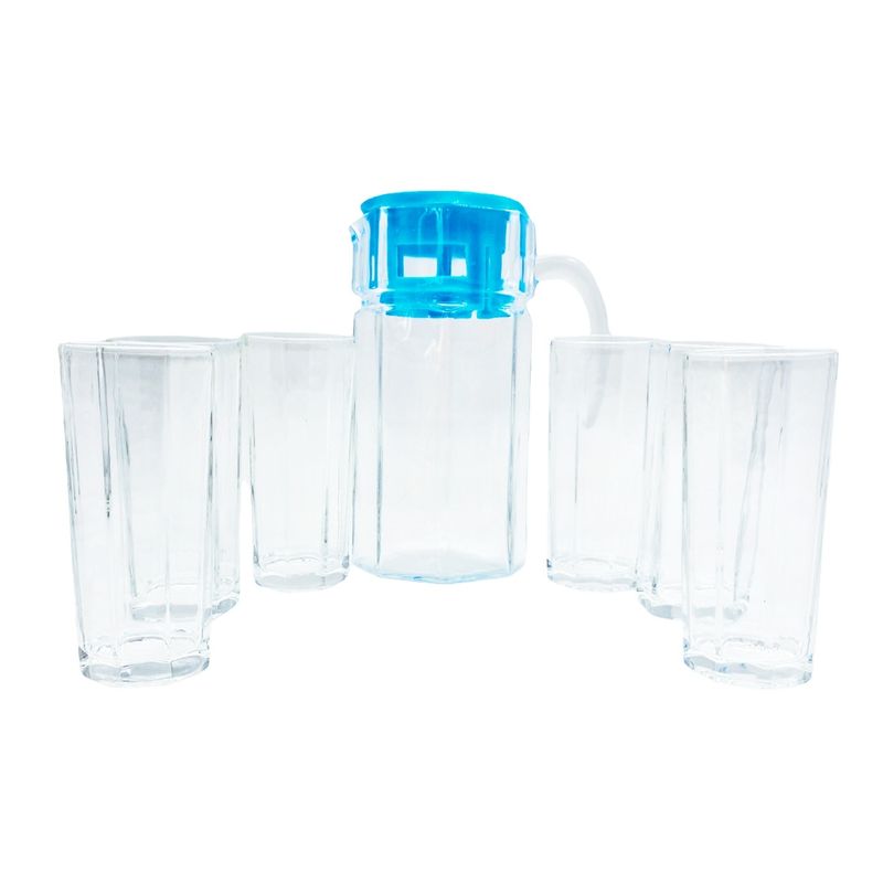 MOGA - Jarro con vasos jarra juego 7 piezas vidrio 1.8 litros