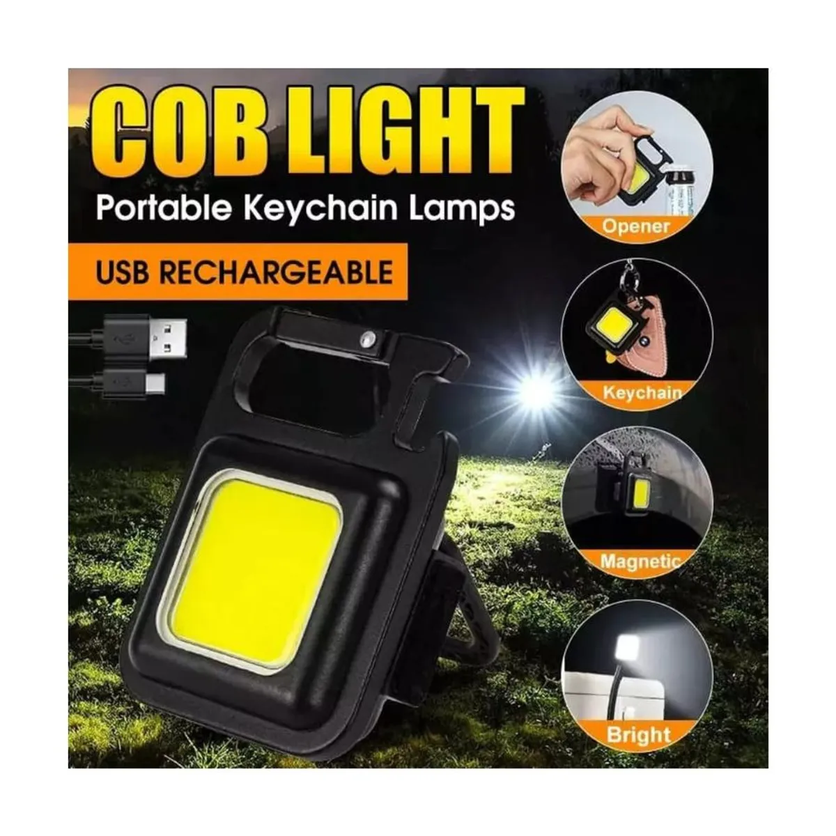 GENERICO - Linterna Led Cob Llavero Y Destapador Recargable