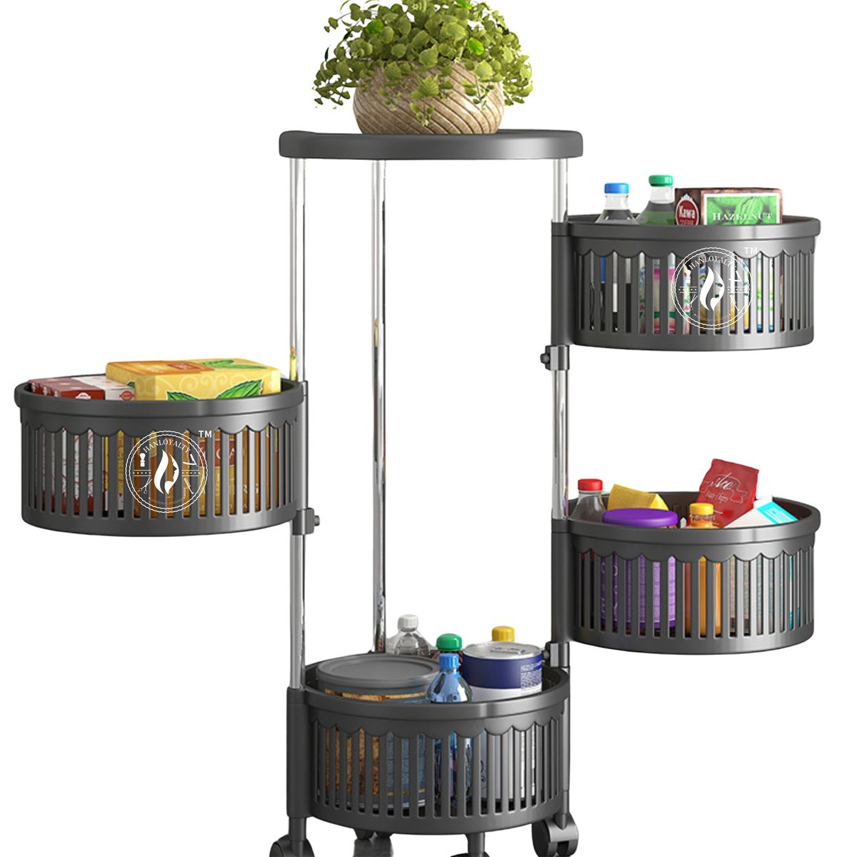 MP - Carrito Organizador Multiuso Verdulero Frutero Giratorio 4 Niveles