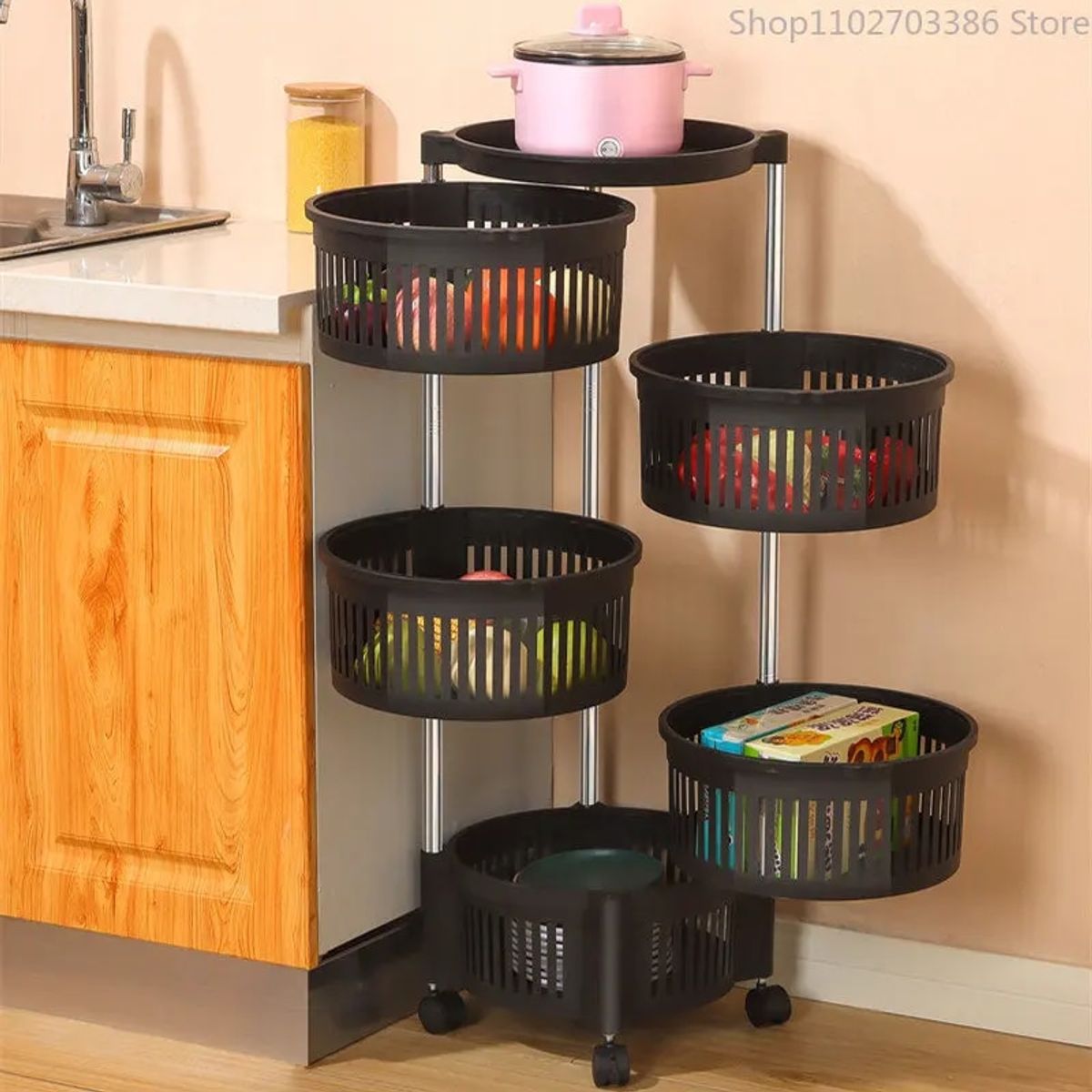 MP - Carrito Organizador Multiuso Verdulero Frutero Giratorio 5 Niveles