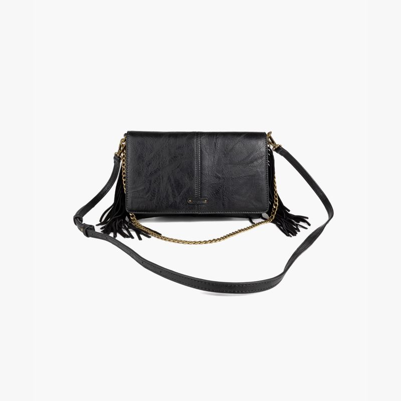 LOUNGE - Cartera De Hombro Mujer Flecos Gamuza Negro