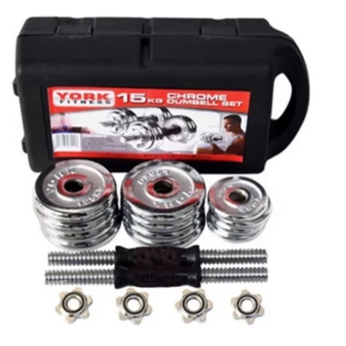 GENERICO - Set De Pesas Maleta 15kg Cromadas Barra Ajustable