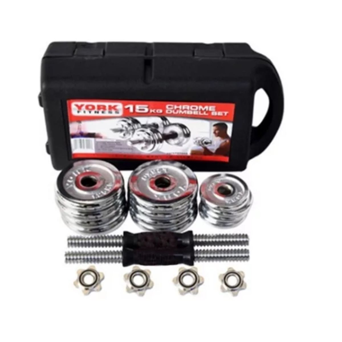 GENERICO - Set De Pesas Maleta 15kg Cromadas Barra Ajustable