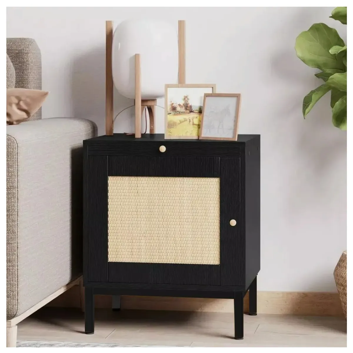 HOMER DESIGN - Velador Con Puerta Diseño Tejido Norte Americano 48x40x57cm