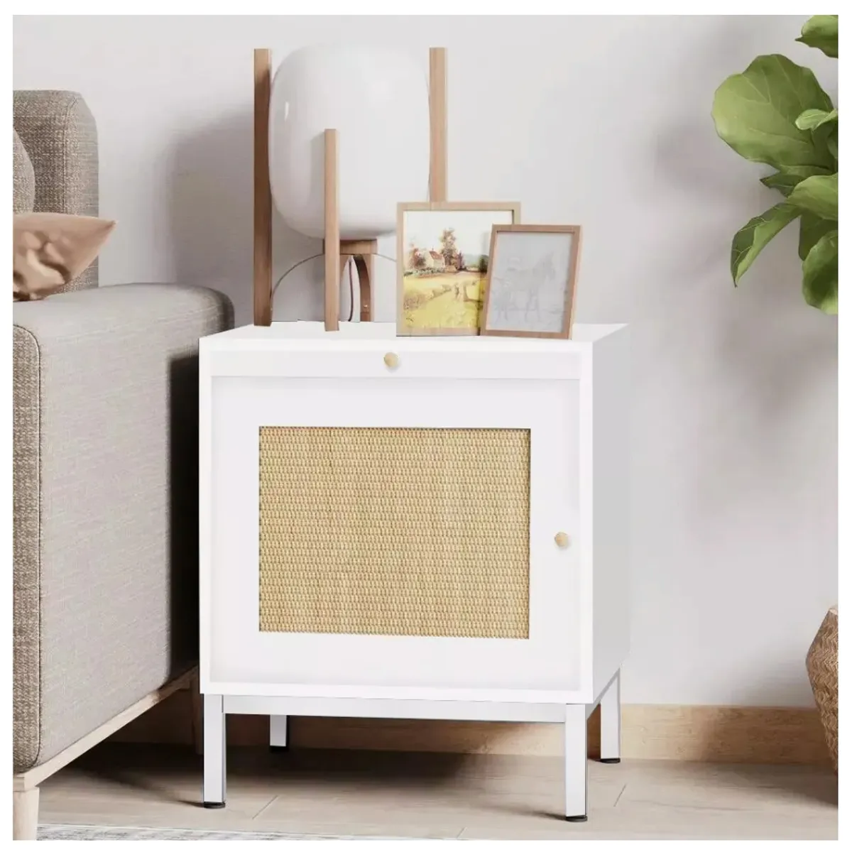 HOMER DESIGN - Velador Con Puerta Diseño Tejido Norte Americano 48x40x57cm