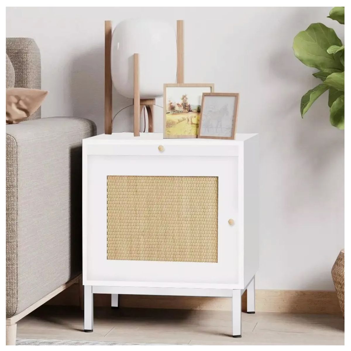 HOMER DESIGN - Velador Con Puerta Diseño Tejido Norte Americano 48x40x57cm