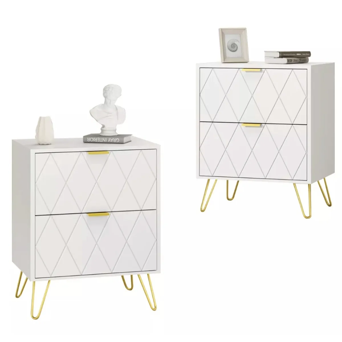 HOMER DESIGN - Velador Con Cajones Diseño Norte Americano 35x26x48cm