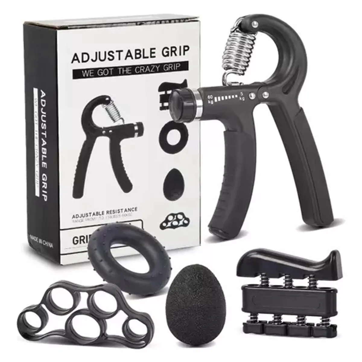 GENERICO - Hand Grip Ajustable Set 5 Piezas Negro