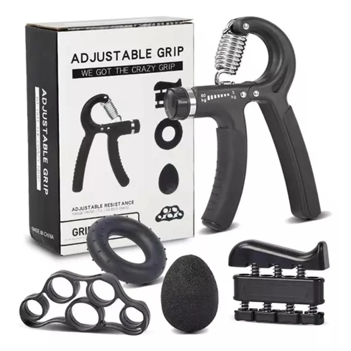 GENERICO - Hand Grip Ajustable Set 5 Piezas Negro