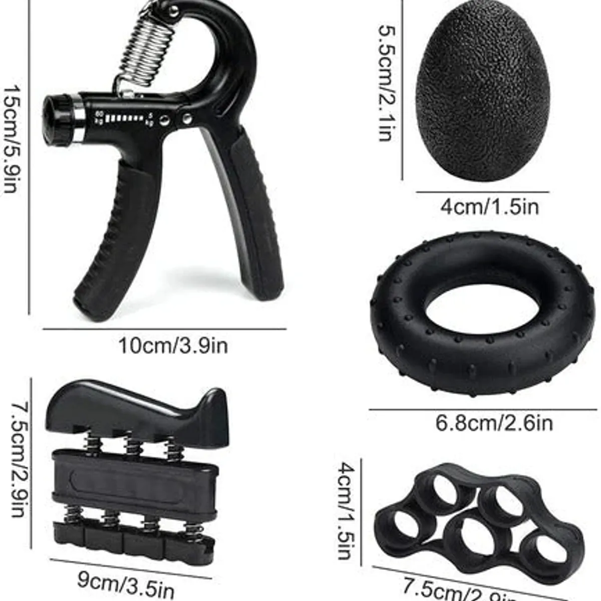 GENERICO - Hand Grip Ajustable Set 5 Piezas Negro