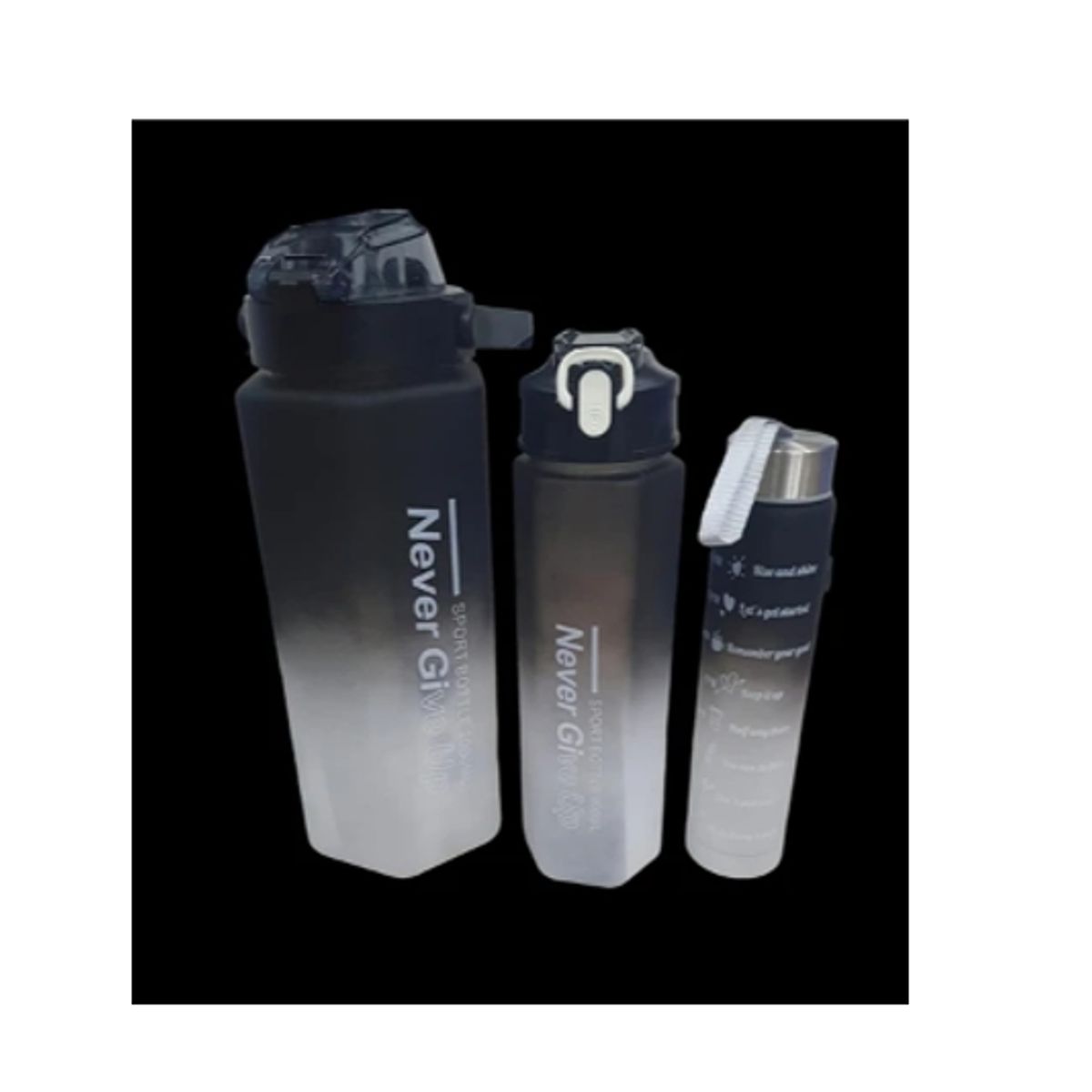 GENERICO - Botella Motivacional Triple Negro 2Ltr 900ml 300ml